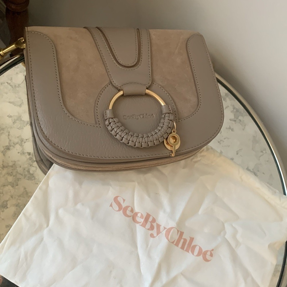 NWT SEE BY CHLOE HANA SHOULDER BAG suede leather taupe trendy small - Picture 6 of 12